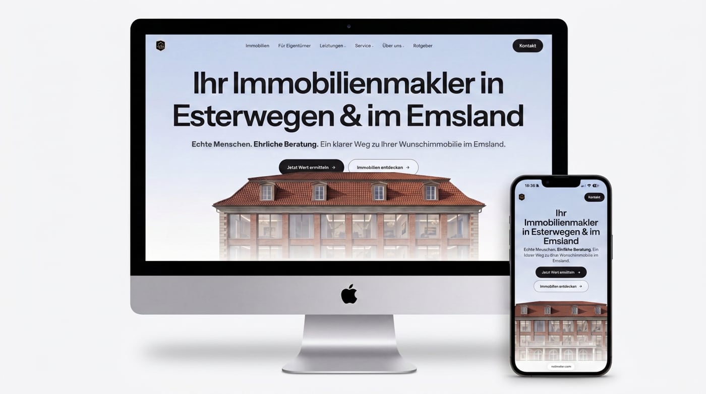 Website der RUDI Makler GmbH, Esterwegen — auf iMac und iPhone